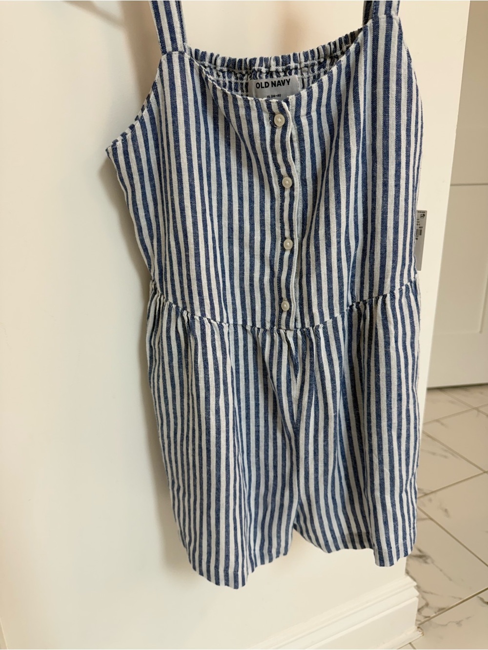 NWT Old Navy Blue and White Striped Romper with Button Front size 14-16/XL